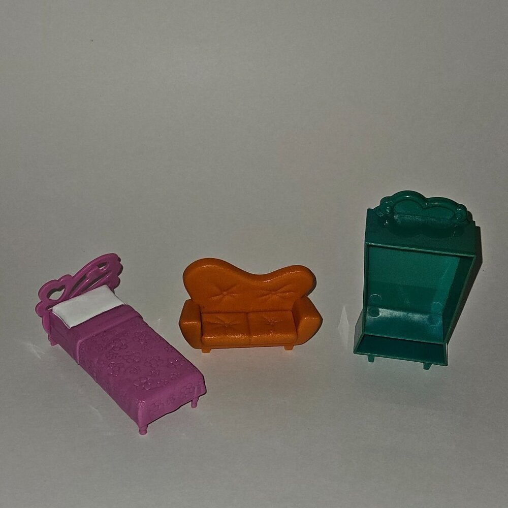 Polly Pocket Trendy Townhouse 2002 REPLACEMENT FURNITURE ONLY Couch Bed Armoire